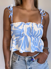 Blue Spaghetti Straps Crop Top