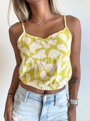 Yellow Elastic Waist Crop Top